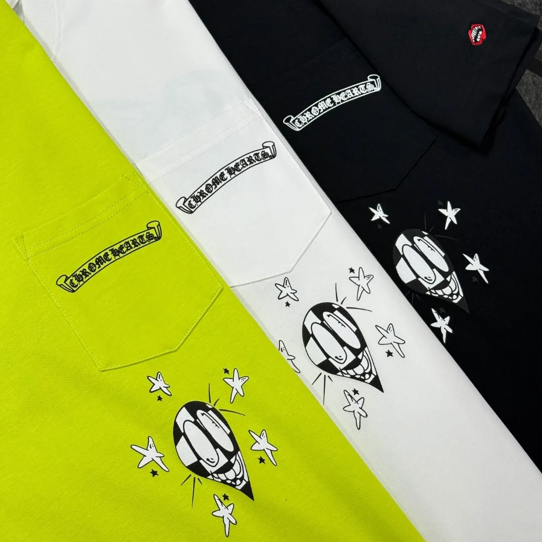 P180 Chrome Hearts 25 high version fabrics made of 300g high-density cotton, no deformation, no shrinkage, complete with three labels, same style for men and women, process: sleeve embroidery + digital printing, color: white, black, fluorescent green, SIZE: S-XL